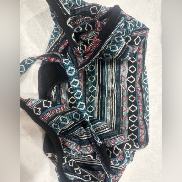 Tribe Azure Cotton Shoulder Banana Tote boho bohemian multi color festival - Picture 2 of 4